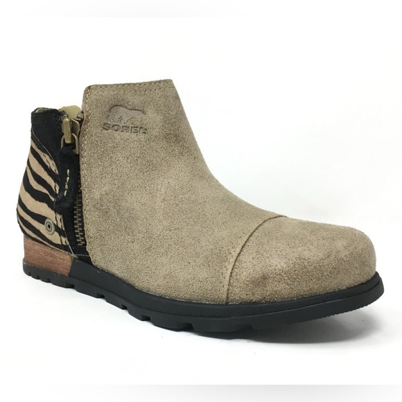 Sorel Shoes - Sorel Major Low Ankle Boots Booties Shoes Womens SZ 7.5 Beige Suede Fur Leather